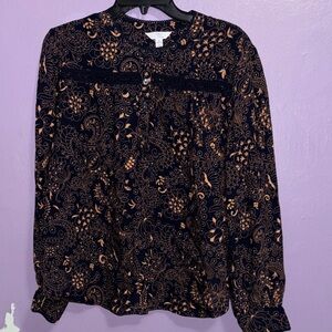 Time and Tru Women's Floral Blouse - Black and Tan